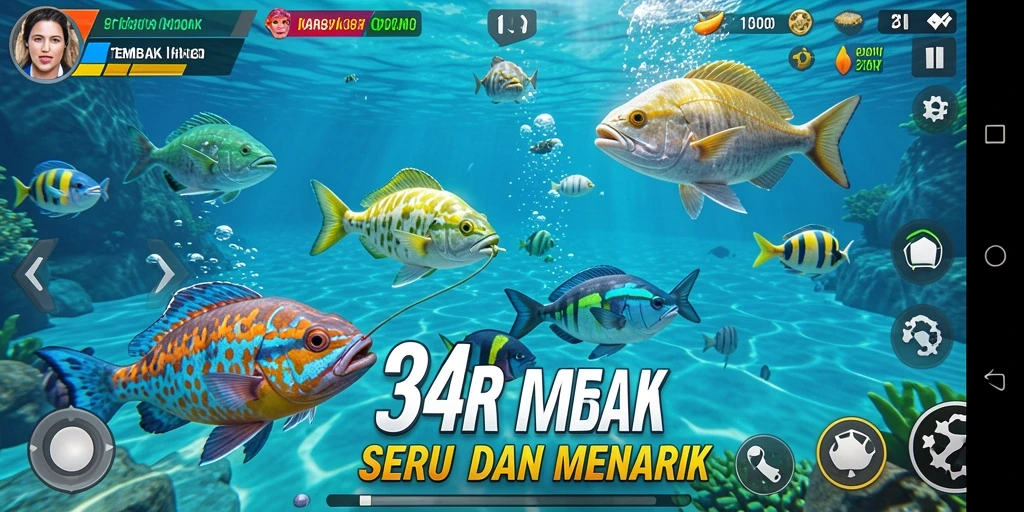 Tampilan gameplay seru di 34R dengan aksi menembak ikan.
