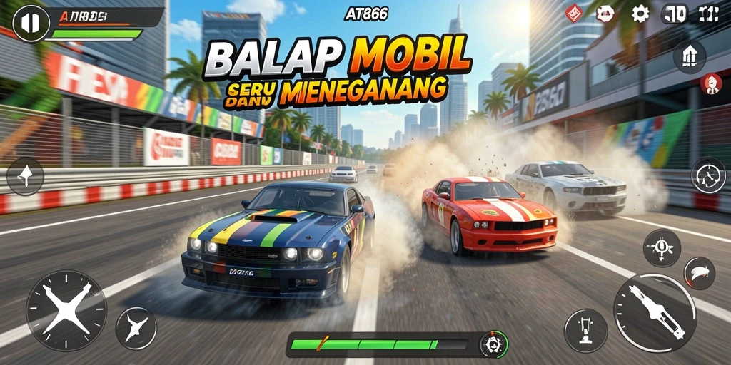 Tampilan gameplay AT866 yang menegangkan dan penuh aksi balapan.
