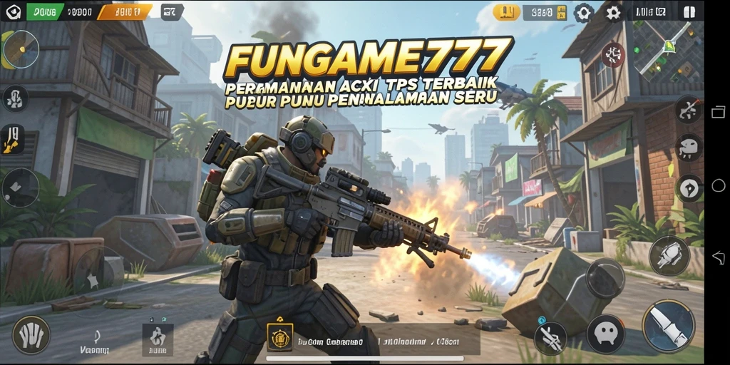 Screenshot gameplay FUNGAME777 menampilkan pertempuran seru dalam TPS.