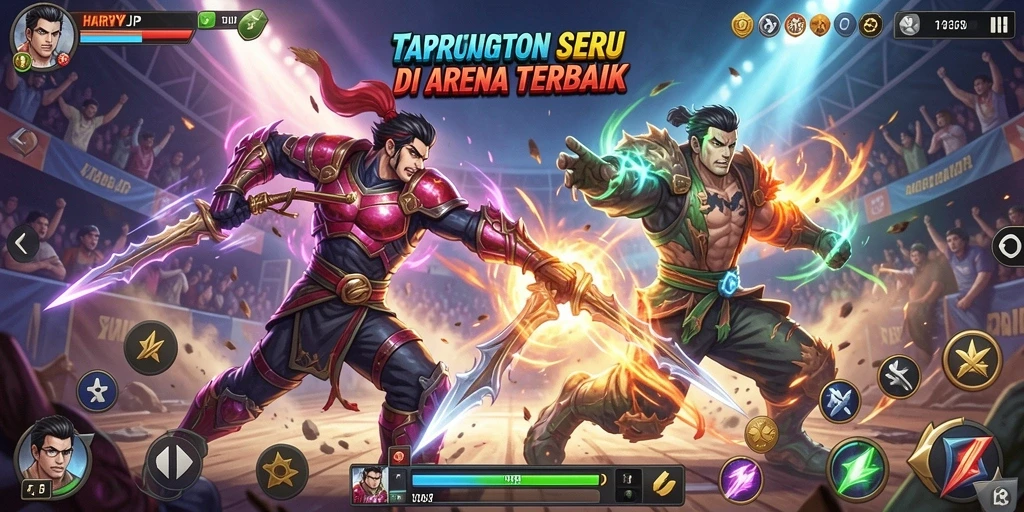 Tampilan menarik dari gameplay pertarungan di HARAPJP yang memukau.