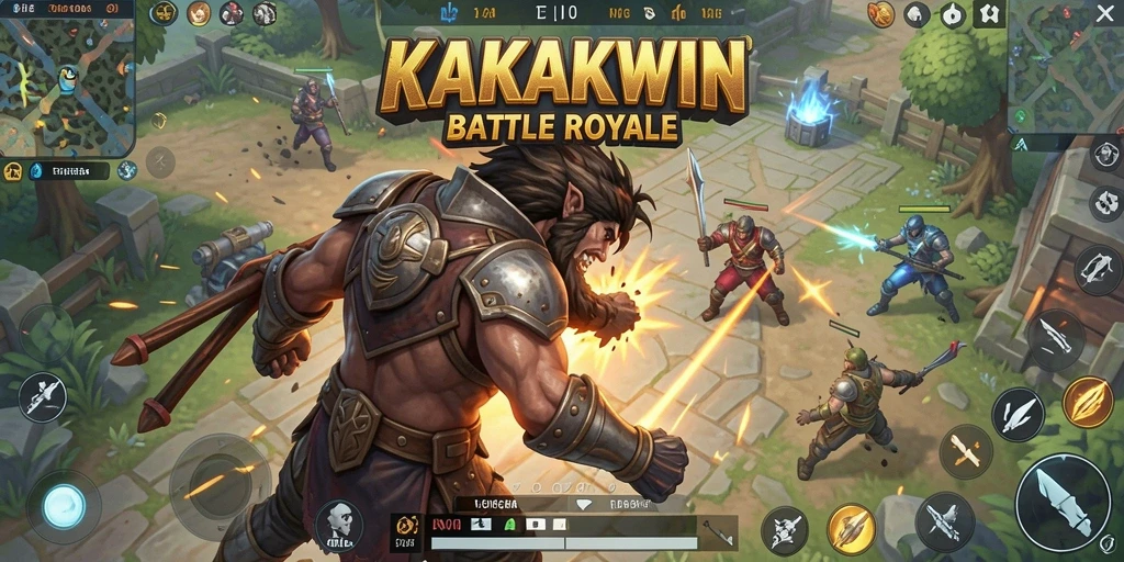 Tampilan utama gameplay KAKAKWIN yang mendebarkan dalam pertempuran Battle Royale.