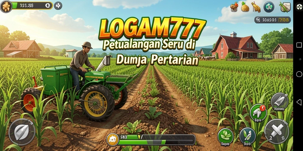 Tampilan menarik dari gameplay LOGAM777 yang menunjukkan ladang dan aktivitas pertanian.