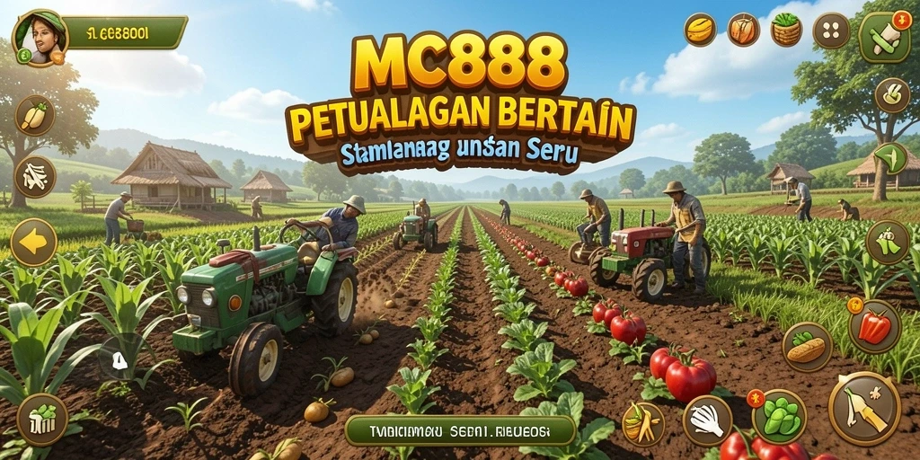 Screenshot gameplay MC888 dengan suasana pertanian yang menggembirakan.